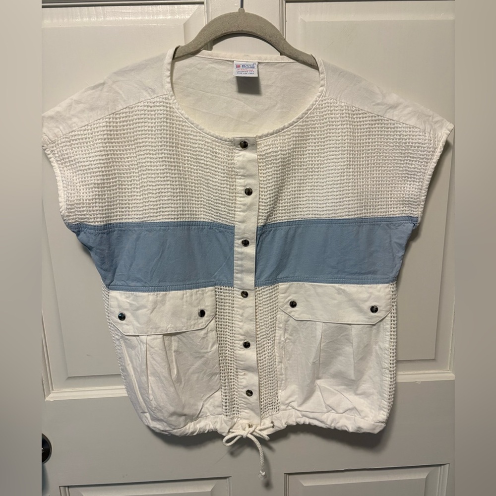 80s retro Bay Club by Catalina white blue cotton vest women’s Size 10 m medium